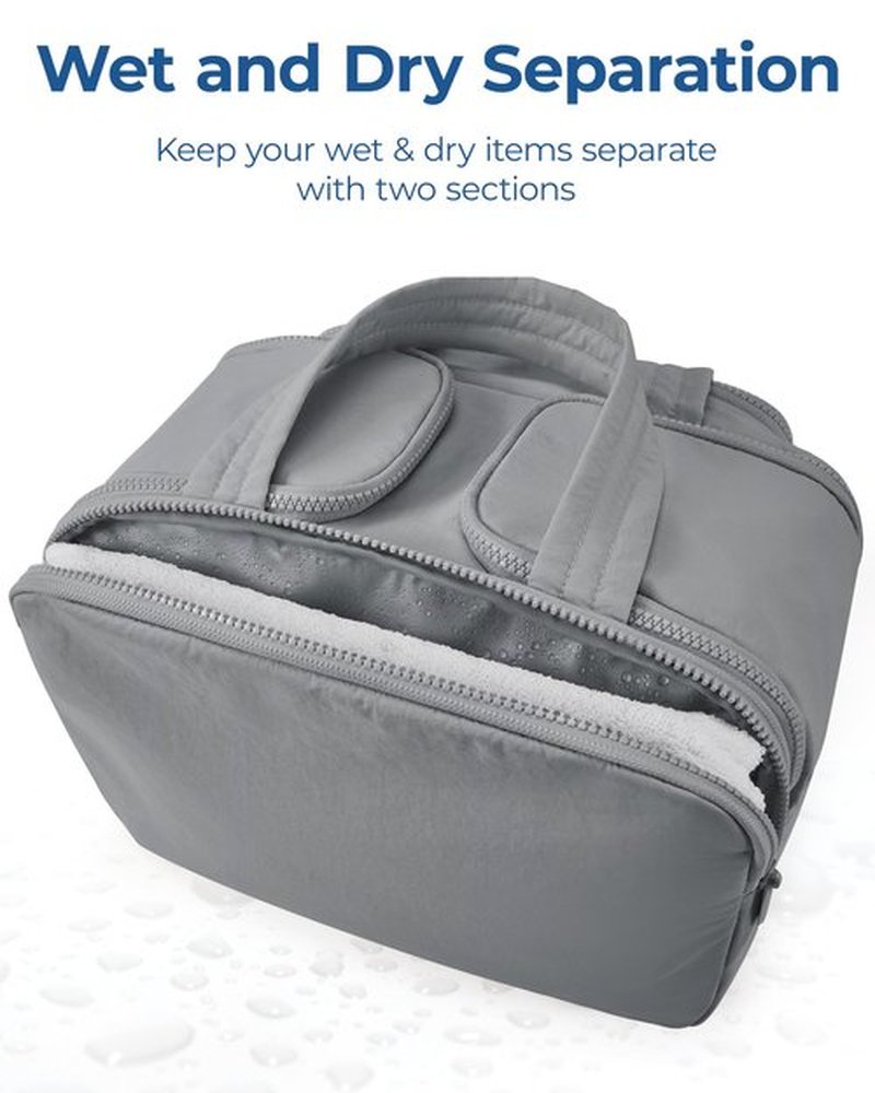 BAGSMART Travel Toiletry Bag, Lightweight Large Wide-open Travel Bag for Women, Puffy Cosmetic Makeup Bag Organizer with Handle for Accessories,Essentials, Toiletries, Grey
