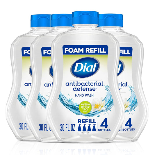 Dial Antibacterial Defense Foaming Hand Soap - Aloe & White Tea, 30 Fl Oz Refill Pack of 4, Dermatologist-Tested