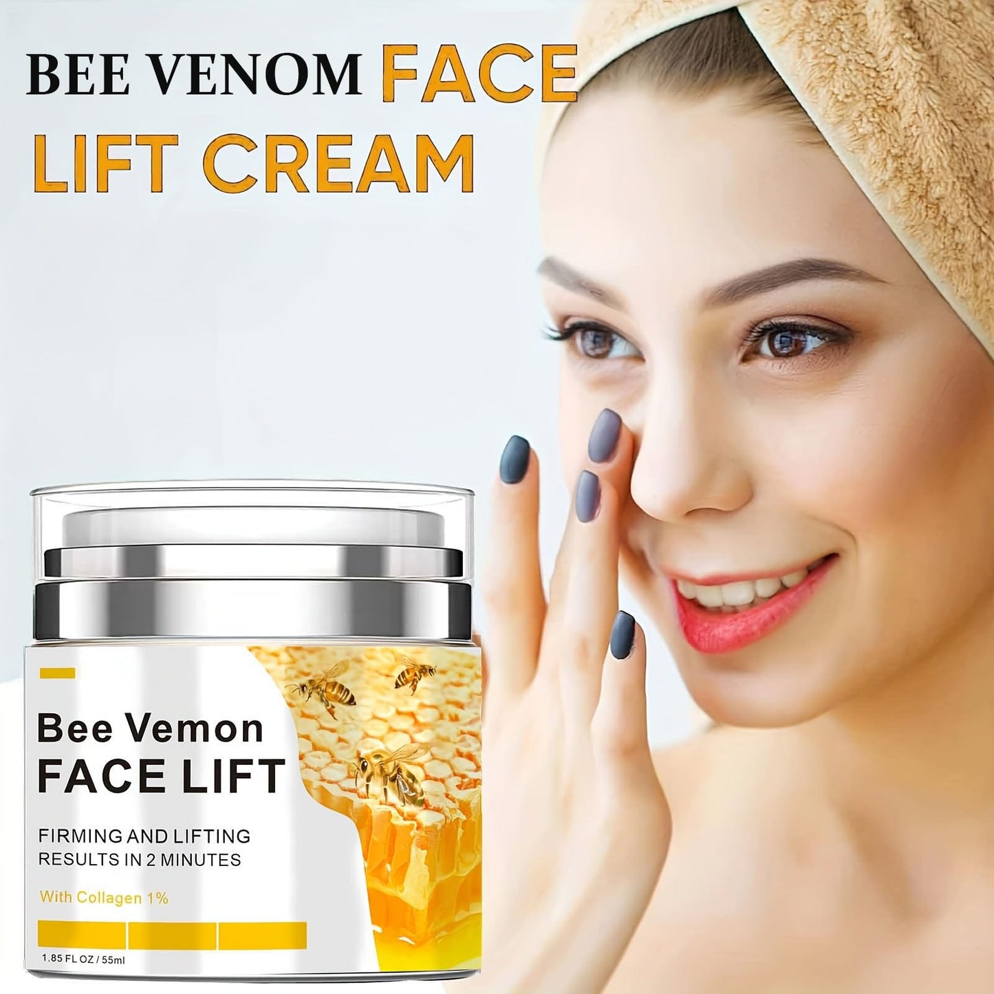 Krmspe Bee Venom Cream, Bee Venom Face Lift Cream for Firming Moisturizing Lifting & Recovery, Anti-Aging Moisturizer with Collagen for All Skin Type 1.85 FL.OZ