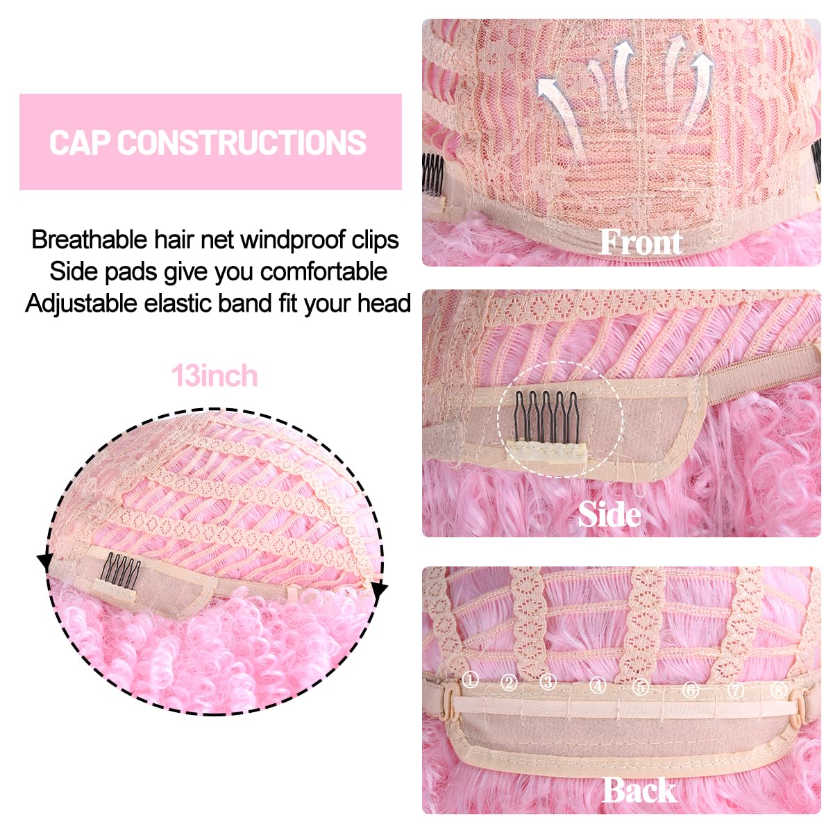 Vitorish Afro Kinky Curly Wig with Bangs 12 Inches Synthetic Full Wigs about 280g/Piece Heat Resistant Short Kinky Curly Wigs for Daily Party Cosplay Pink Wig