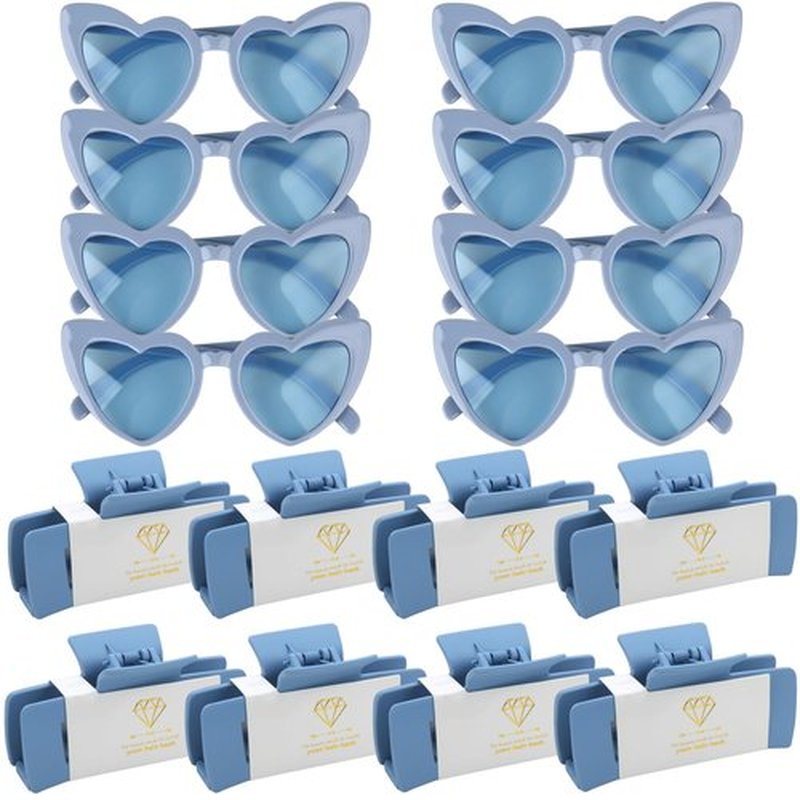 16pcs Bridesmaid Proposal Gifts 4.1inch square Bachelorette hair Claw Clip heart Sunglasses set of 16 Girls Trendy gift for Wedding Party Favors(16pcs Dusty Blue)