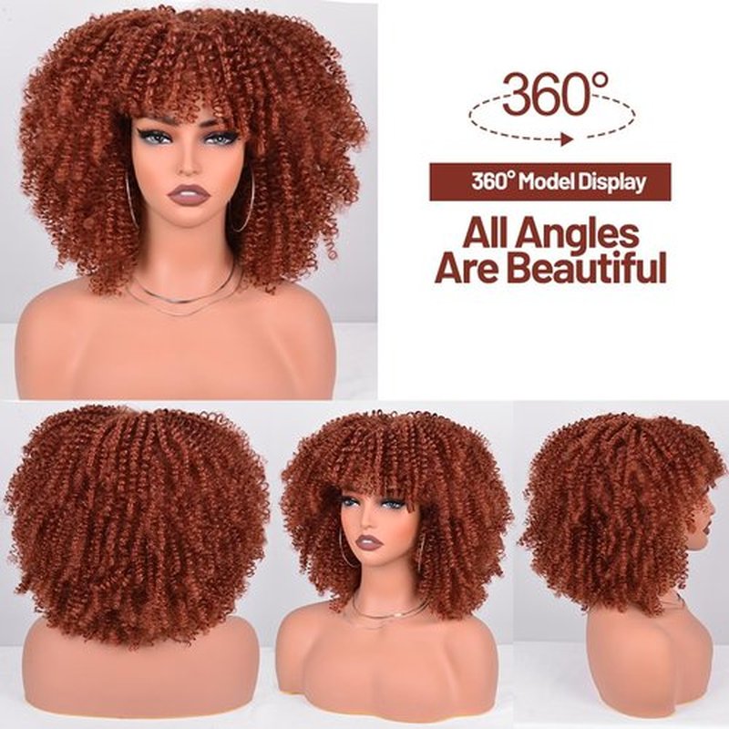 Vitorish Kinky Curly Wigs for Black Women,12Inches Machine Made Wigs Afro Bomb Curly Wigs about 280g/Piece Natural Glueless Heat Resistant Synthetic African Wig (Orange)