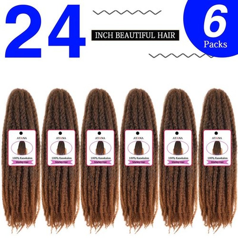 Ayana 6 Packs Marley Twist Braiding Hair 24 Inch Marley Hair Crochet Braids Long Afro Kinky Synthetic Fiber Marley Hair For Twists Braiding Hair Extensions (24inch, T30)