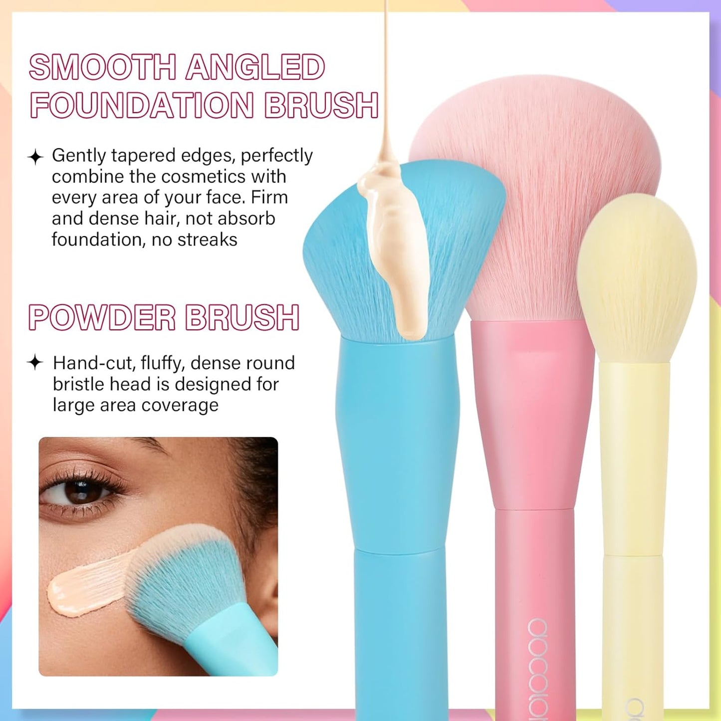 Docolor 6 Piece Makeup Brush Set - Full Face & Eye Application | Cruelty-Free, Vegan Mini Brushes