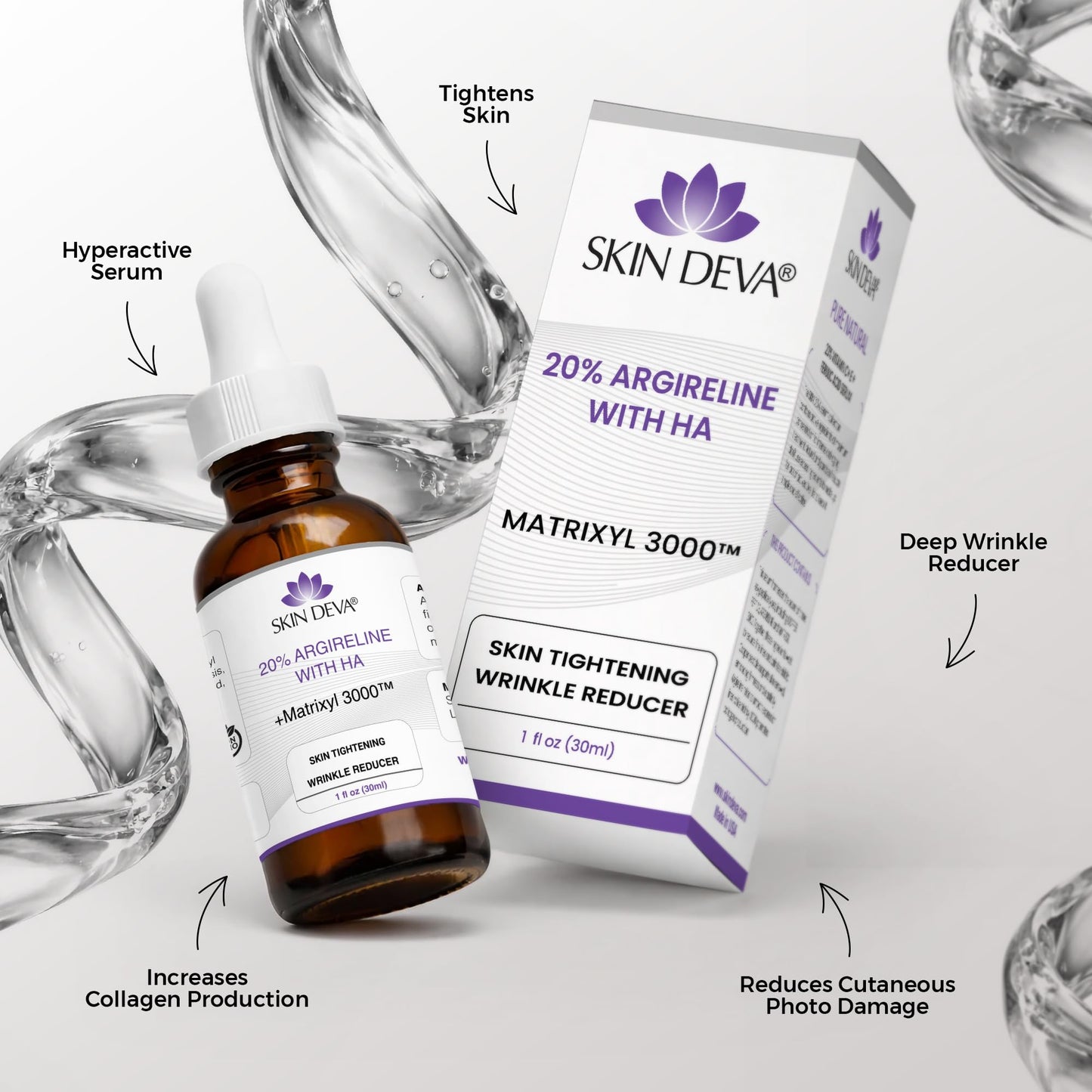 SKIN DEVA 20% Argireline Serum with Matrixyl 3000 Pure Hyaluronic Acid Serum For Face Deep Wrinkle Reducer Anti Aging Tones Skin and Stimulates Collagen Peptides Serum For Face