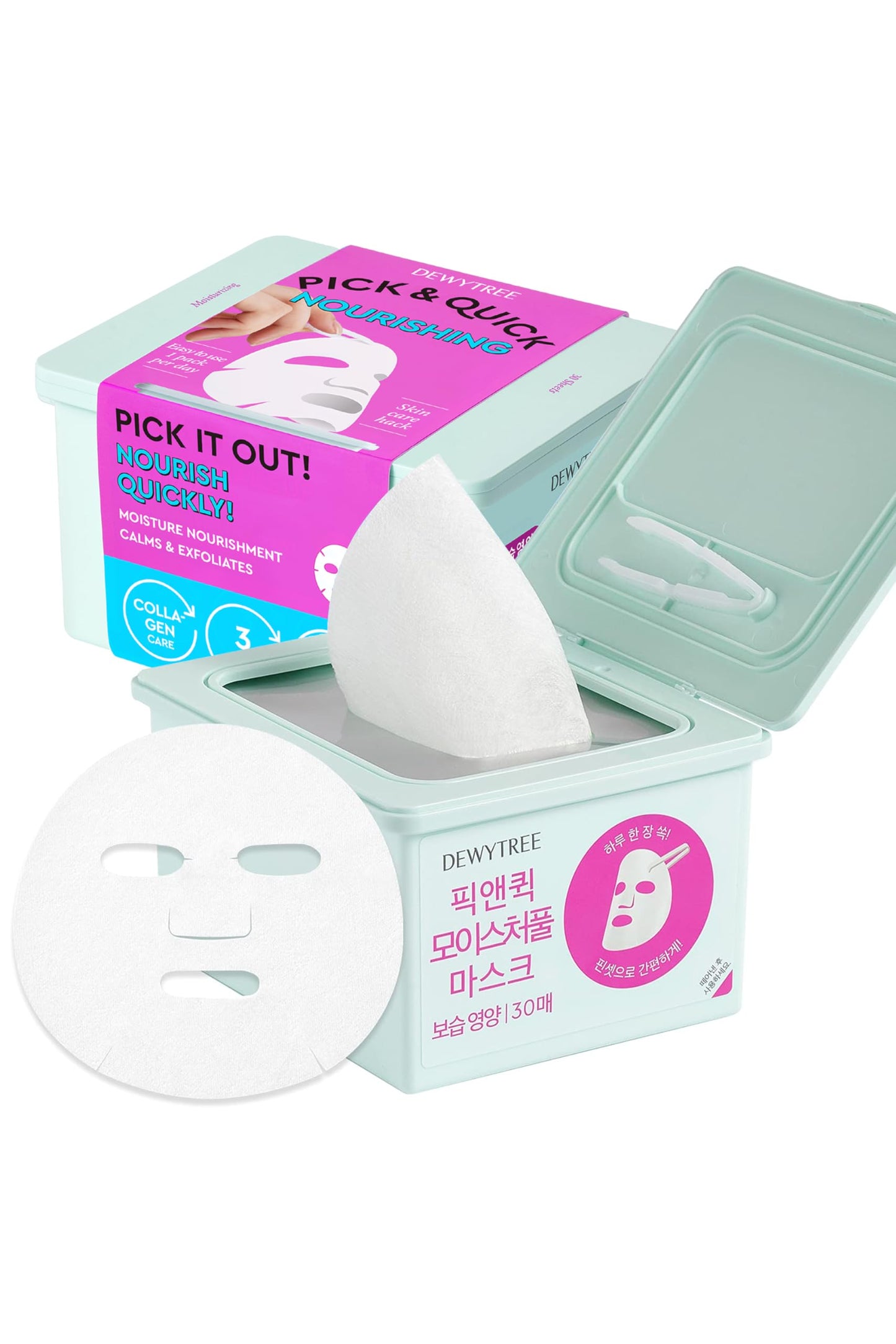 DEWYTREE Pick and Quick Moisture Full Mask 30 Sheets | Korean Collagen Face Mask Skincare Sheets | Hydrating Face Masks w/ Ceramide | Intensely Moisturizing Face Masks Beauty Sheet Set