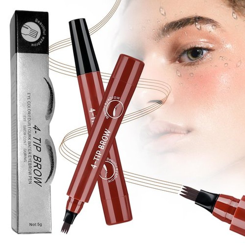 2Pc Magic Microblading Eyebrow Pencil, 2025 New Eyebrow Tattoo Pencil 4 Fork Tip, Upgrade Waterproof Brow Pencil with Micro-Fork Tip, Natural Fine Stroke Eyebrow Pen (Red Brown)