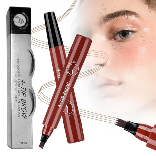 Upgrade Microblading Eyebrow Pen, 3D Waterproof Microblading Eyebrow Pencil 4-Tip Waterproof Eyebrow Pen, Natural Makeup Long-Lasting Fine Stroke Magic Eyebrow Pencil (Red Brown)