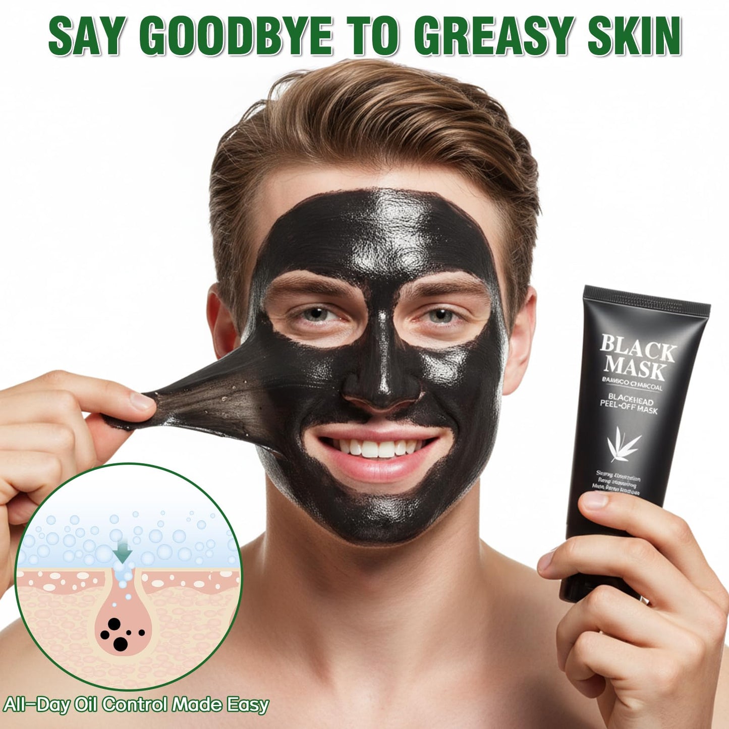 Nozerix Blackhead Remover Mask, Charcoal Peel Off Face Mask, Blackhead Removal, Deep Cleansing, Controls Oil, Targets Face and Nose, Ideal for All Skin Types, with Brush, Extractor Tool,100g