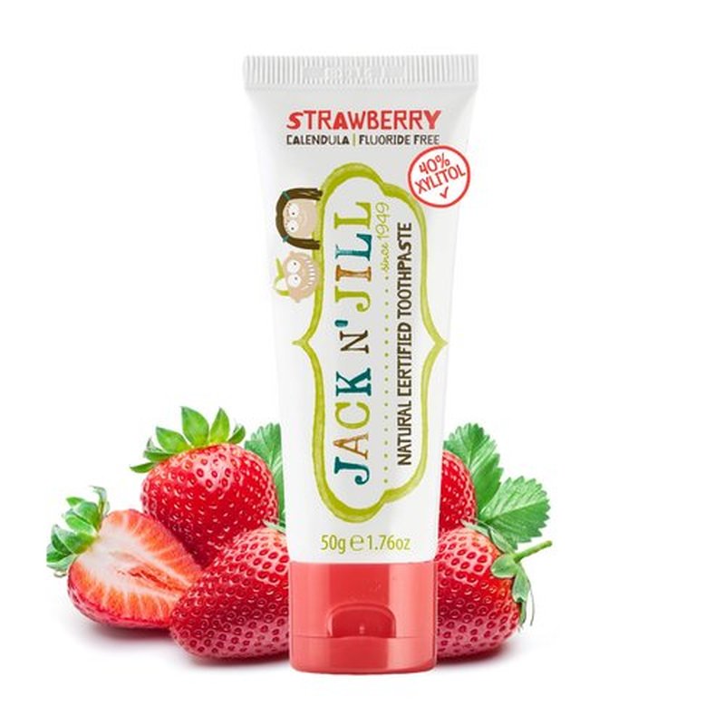 Jack N' Jill Natural Toddler Toothpaste for Baby, Kids and Infants 6 Months & Up, Fluoride Free Training Toothpaste for Toddlers 1-3, 40% Xylitol, BPA Free - Strawberry, 1.76 oz (Pack of 1)