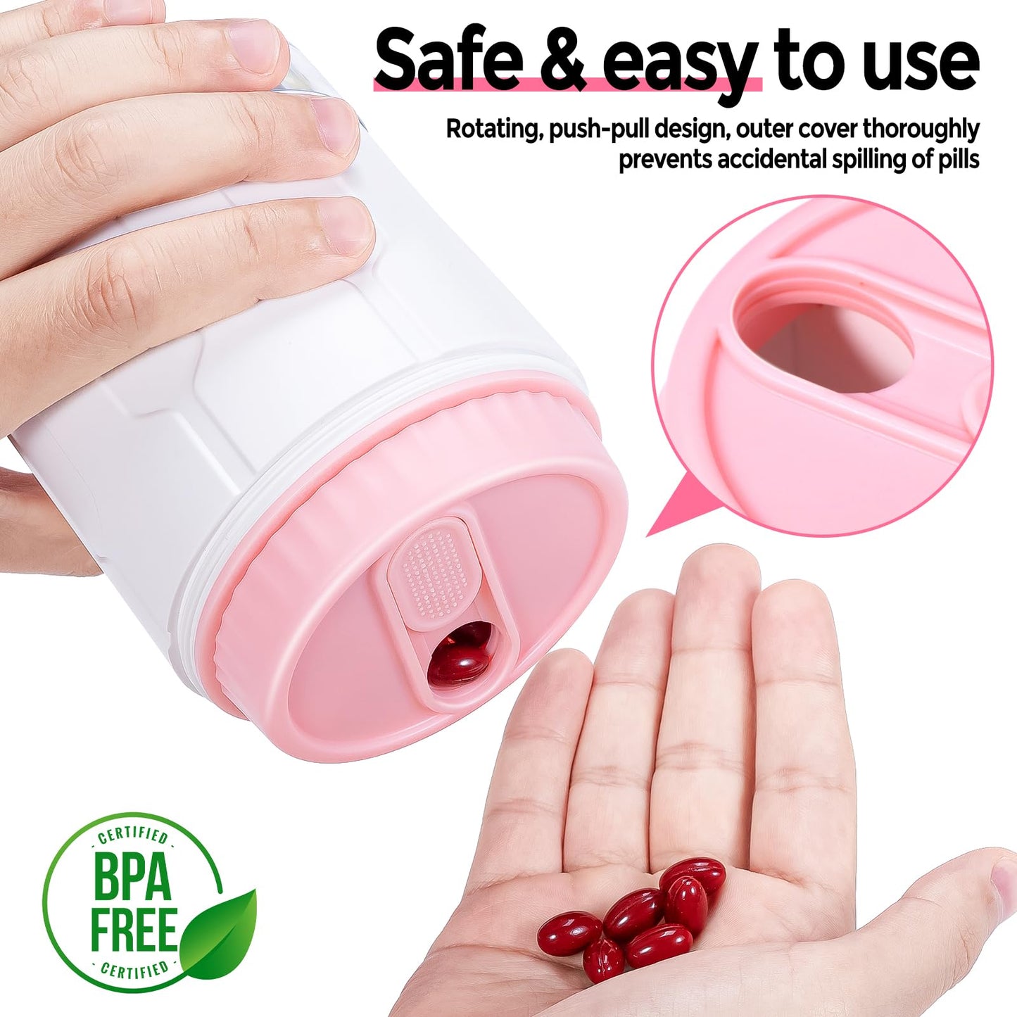 Betife Extra Large Supplement Organizer,Weekly Pill Organizer Bottle, Daily Pill Dispenser with 7 Large Compartments, Organizer to Hold 7 Day Vitamin Medication,21 Labels and a Cleaning Brush（White）