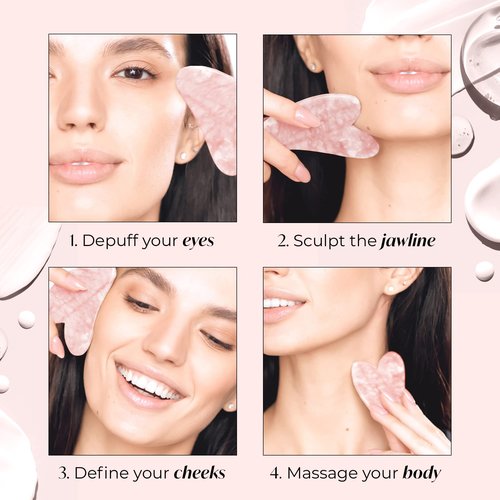 PLANTIFIQUE Gua Sha Rose Quartz Tool for Face Anti Aging Massage Tool - GuaSha - Jawline Shaper - Facial Skin Care Products - Massager for Your Skin Care Routine