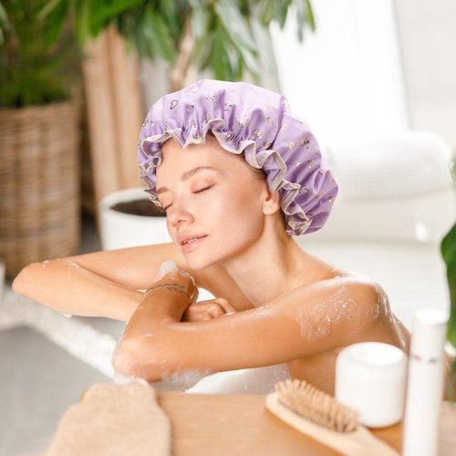 Tbestmax 4 Pcs Shower Caps Hat for Women and Girl, Reusable Waterproof Bath Cap Double Waterproof Layers