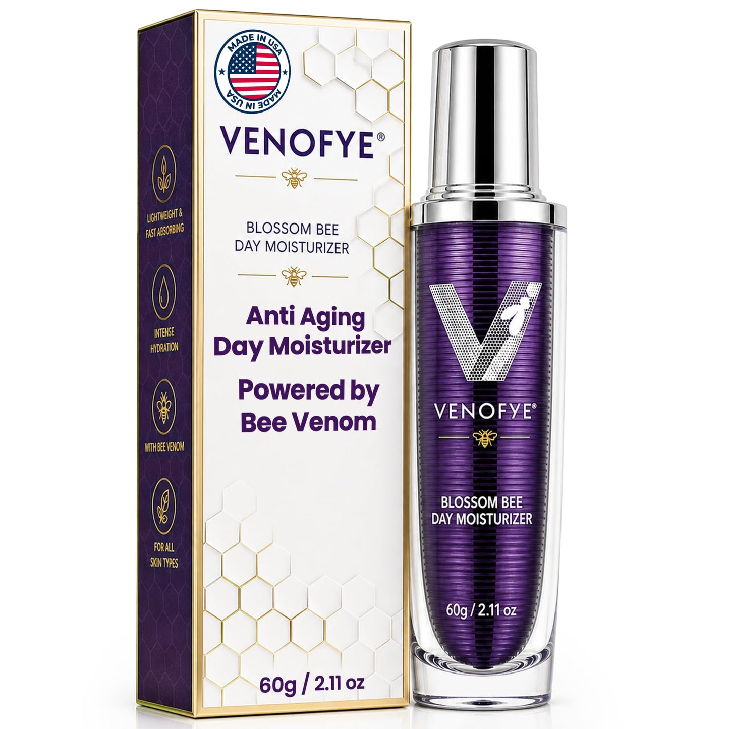 Venofye Blossom Bee Day Moisturizer - Bee Venom & Shea Butter - 2.11 Oz