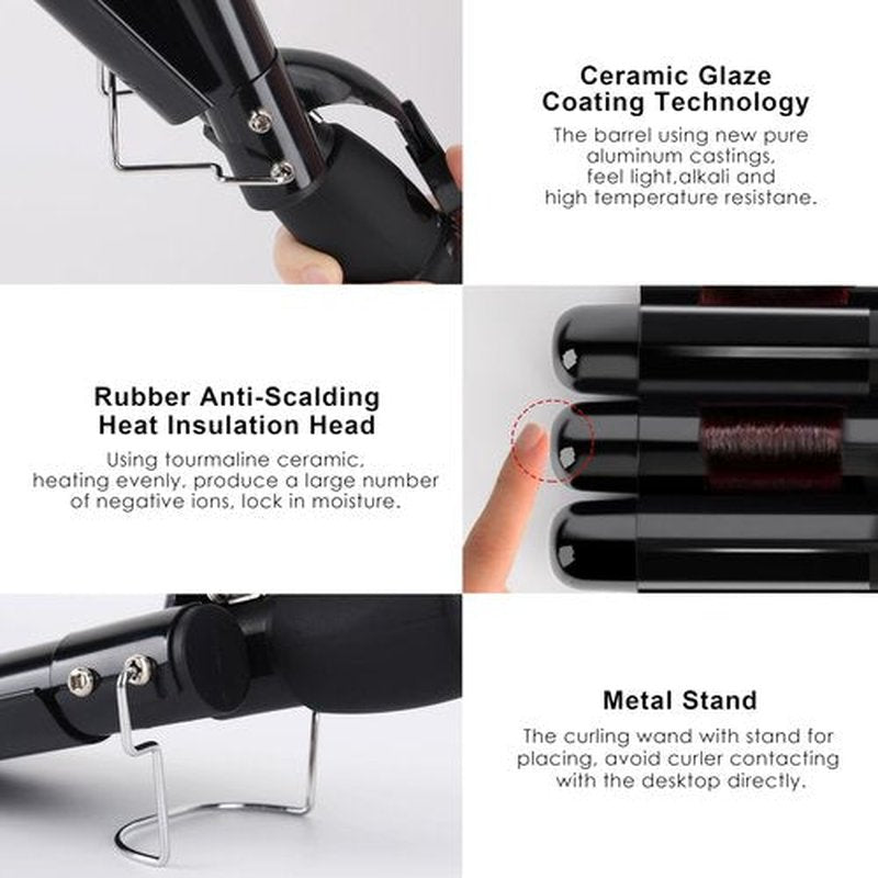 BLUETOP Three Barrel Curling Iron, Ceramic Hair Waver with LCD Display, Adjustable Temp Triple Barrel Crimper Hair Tool, Fast Heating Iron, Wavy Hair, Dual Voltage, 1 Count (Pack of 1)