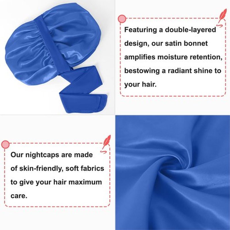 Silk Bonnet for Sleeping Women, Silk Hair Bonnet for Sleeping, Silk Hair Wrap for Sleeping Women, Satin Bonnet with Tie Band Blue