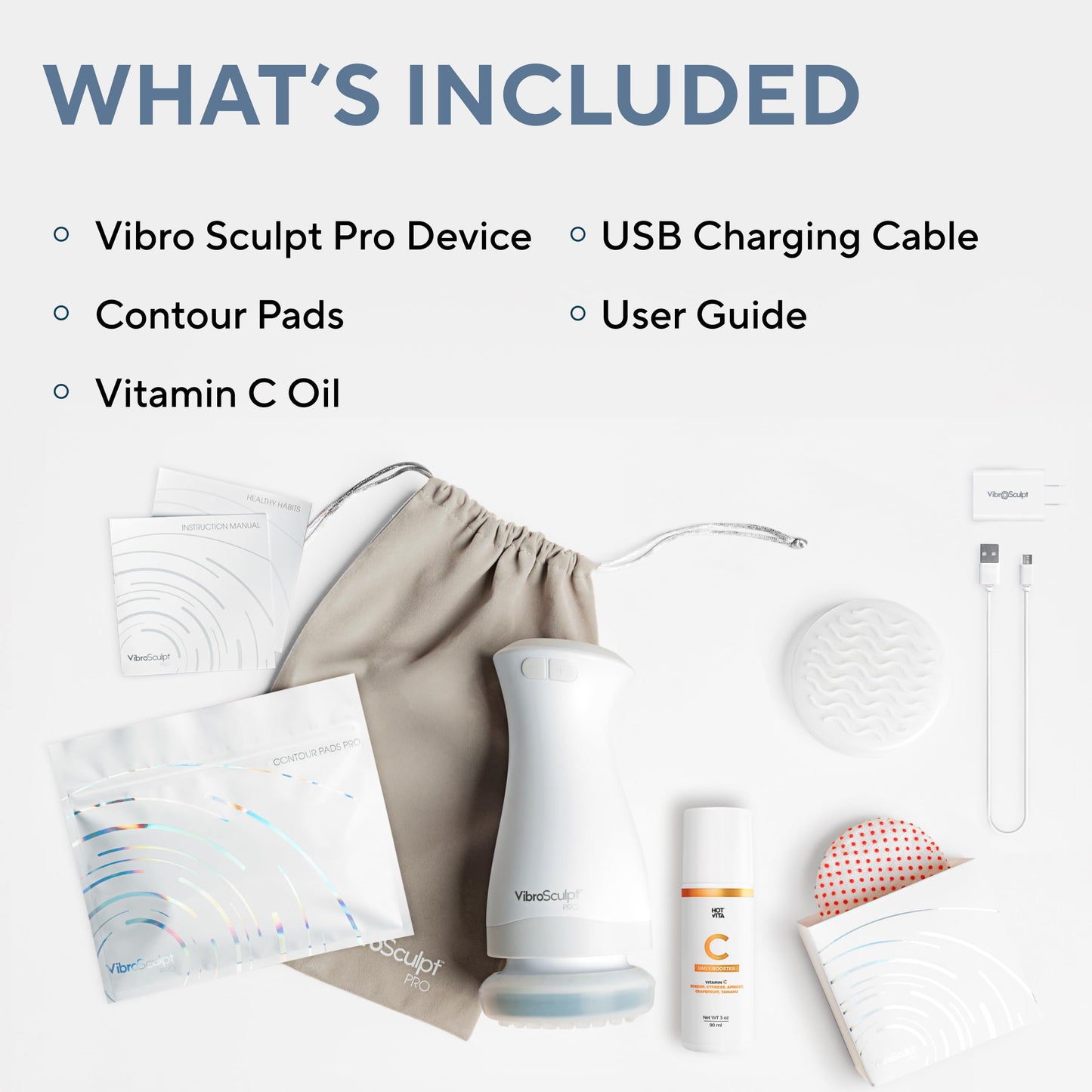 Vibro Sculpt Pro Kit with Pro Pads and Vitamin C – Complete Sculpting Massager Set with pro Pads and Vitamin C Serum Vitamin C Bundle for at-Home Contouring & Body Care