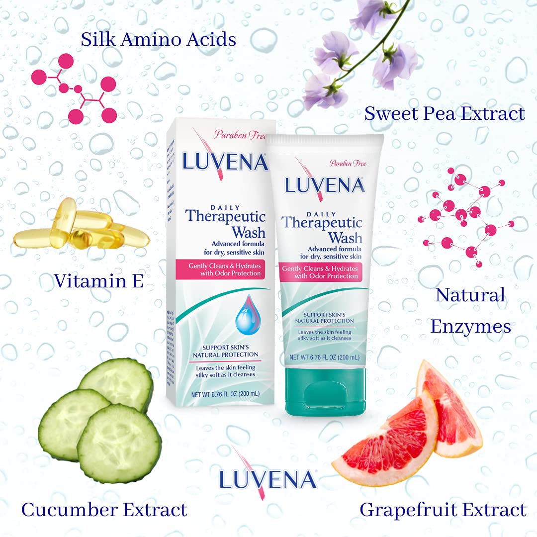 LUVENA Feminine Wash for Women - Intimate Wash - Gentle pH Balanced Cleanser - Vitamin E, Paraben Free - Moisturizing Feminine Care - Odor Resistance - Sweet Pea Scented 6.76 oz