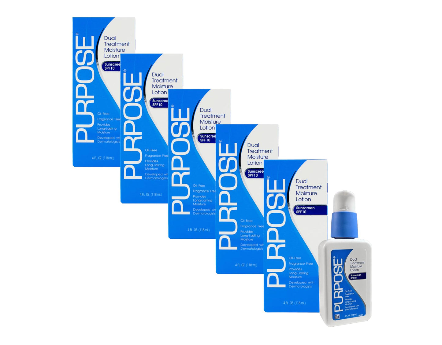 Purpose Dual Treatment Moisture Lotion with SPF 10 – Oil-Free, Fragrance-Free Daily Moisturizer for Sensitive Skin - 4 Fluid Oz. (Pack of 5)