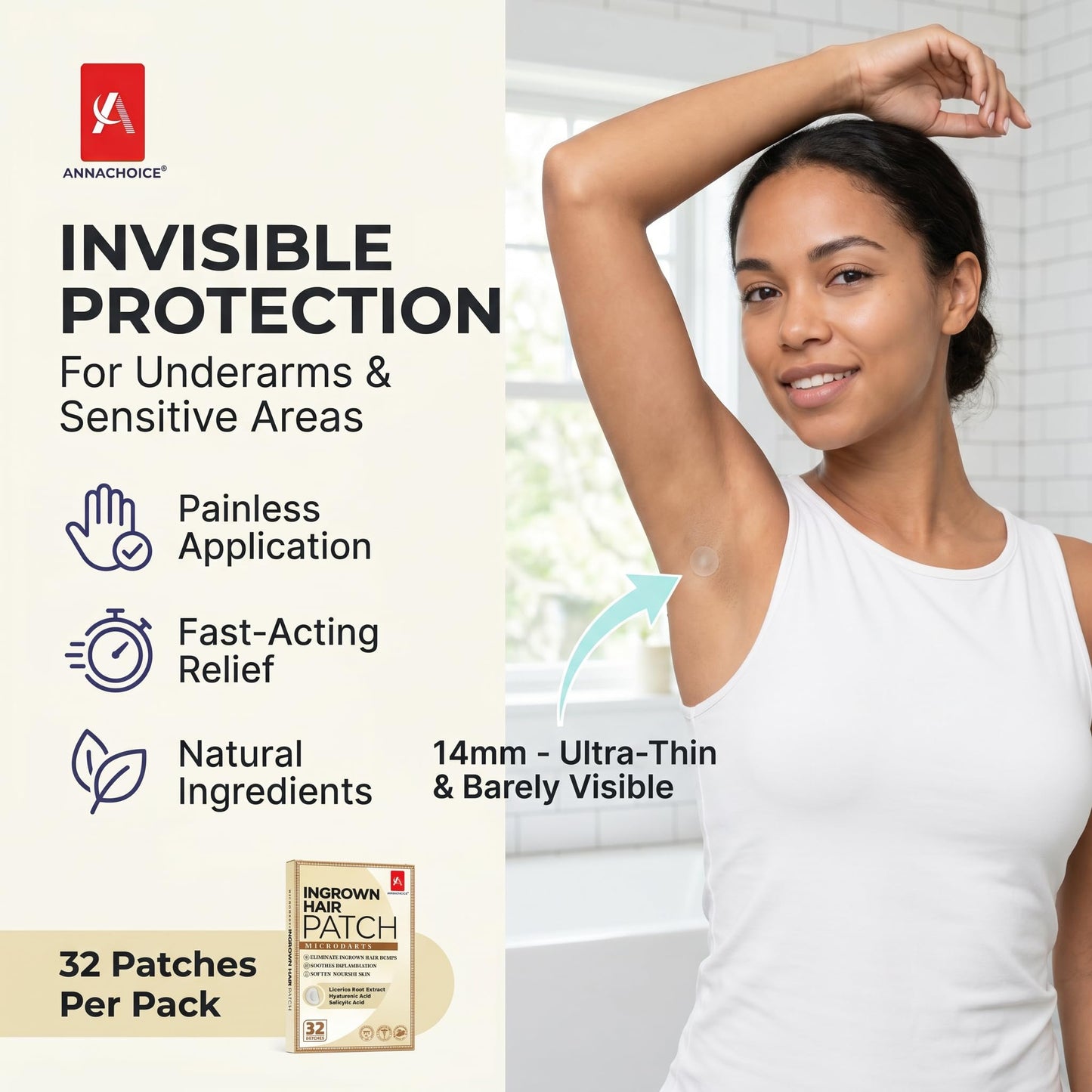 AnnaChoice Microdart Patches for Ingrown Hair for Women and Men Smoothing Solution for Facial, Beard, Armpits, Bikini Area, for Quickly Clearing Razor Bumps