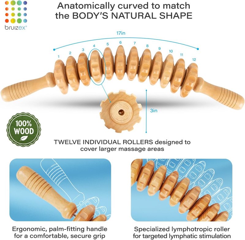 Wood Therapy Massage Tool - Lymphatic Drainage Roller Stick for Leg, Back & Thigh Muscle Relief | Post Liposuction & Fibrosis Treatment