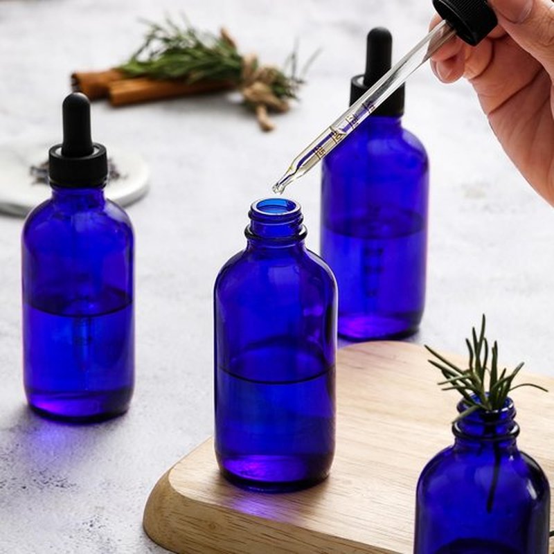 AOZITA 4 Pack, 4oz Blue Glass Dropper Bottles with 1 Funnel & 4 Lables - 120ml Dark BlueTincture Bottles with Eye Droppers - Leakproof Essential Oils Bottles for Health, Personal Care & Beauty