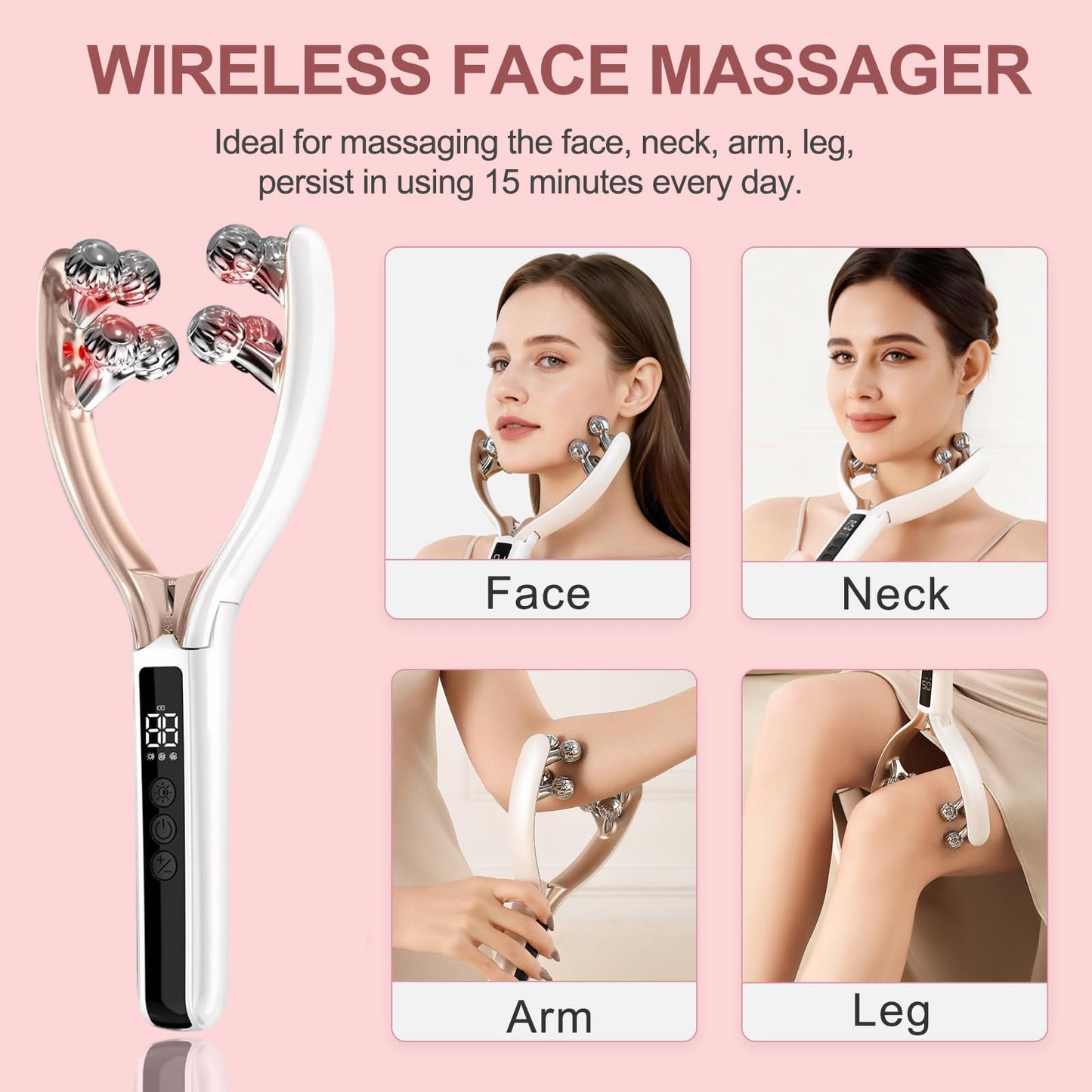 CXGRISE Wireless Facial Massager, 3D Roller Electric Facial Roller, Rechargeable V-Shape Sculpting & Puffiness Relief Tool, Face Roller Lymphatic Drainage for Home & Travel Use (Ball)