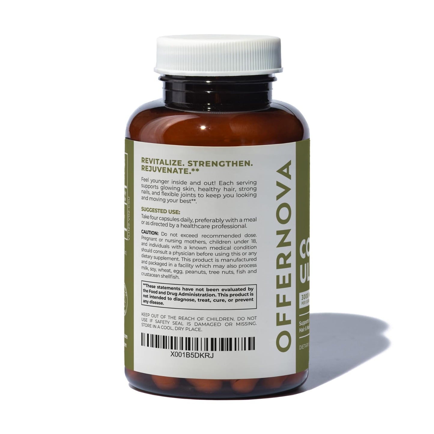 Offernova Collagen Ultra Hydrolyzed Collagen Supplements - 3000mg Anti Aging Bovine Collagen Peptides for Healthy Joints, Bones, Hair and Skin. Pastilla de Colageno Hidrolizado, 90 Capsules