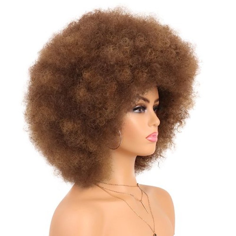 G&T Wig 70s Afro Puff Mixed Brown Wigs for Black Women Glueless Wear and Go Wig Natural Looking Fluffy and Large Bouncy Afro Wigs for Daily Party Use