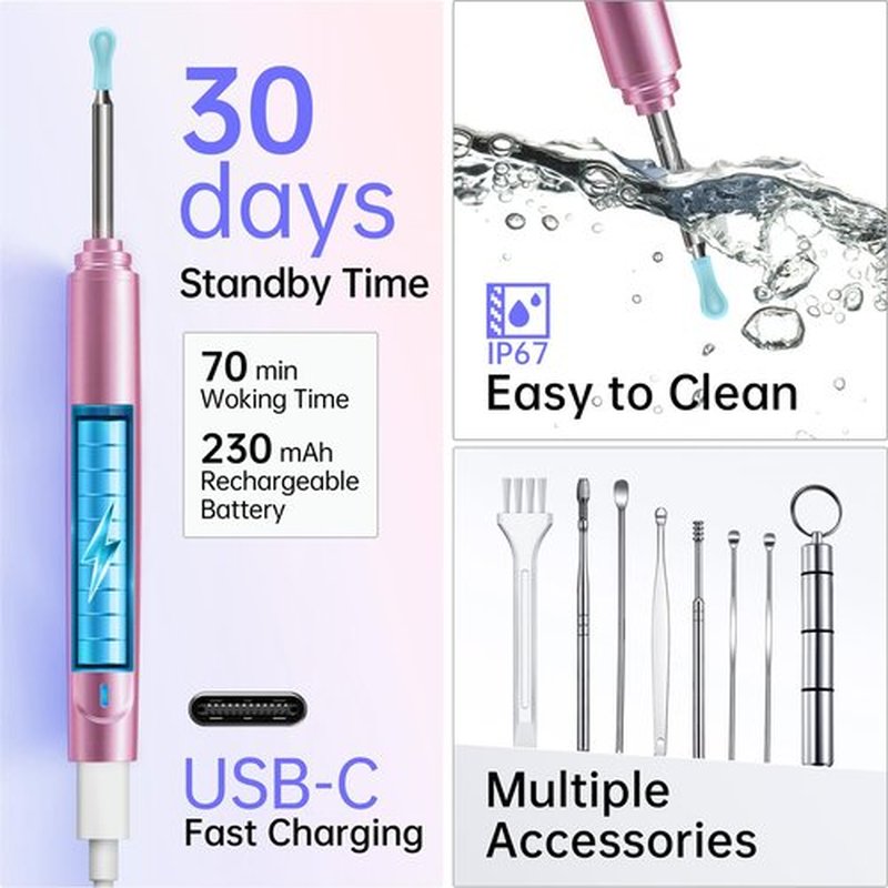 Ear Wax Removal Tool Camera, 1296P HD Camera and 6 LED Lights, Ear Cleaner with Camera, 1296P HD Camera and 6 LED Lights, Ear Cleaning kit, Ear Wax Removal Kit
