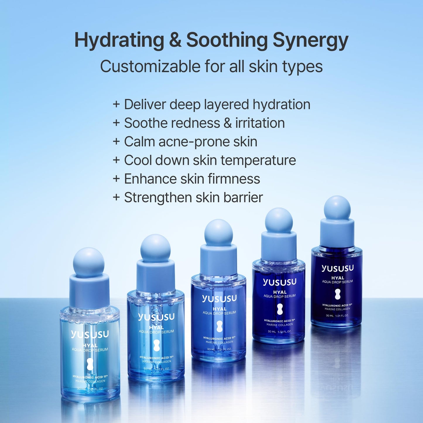 YUSUSU Aqua Soothing Booster Set - Hyaluronic Acid Serum & Azulene Ampoule for Dry, Sensitive & Troubled Skin l Moisturizing, Calming l Korean Skincare l 0.34 fl.oz. & 1.01fl.oz. x2ea
