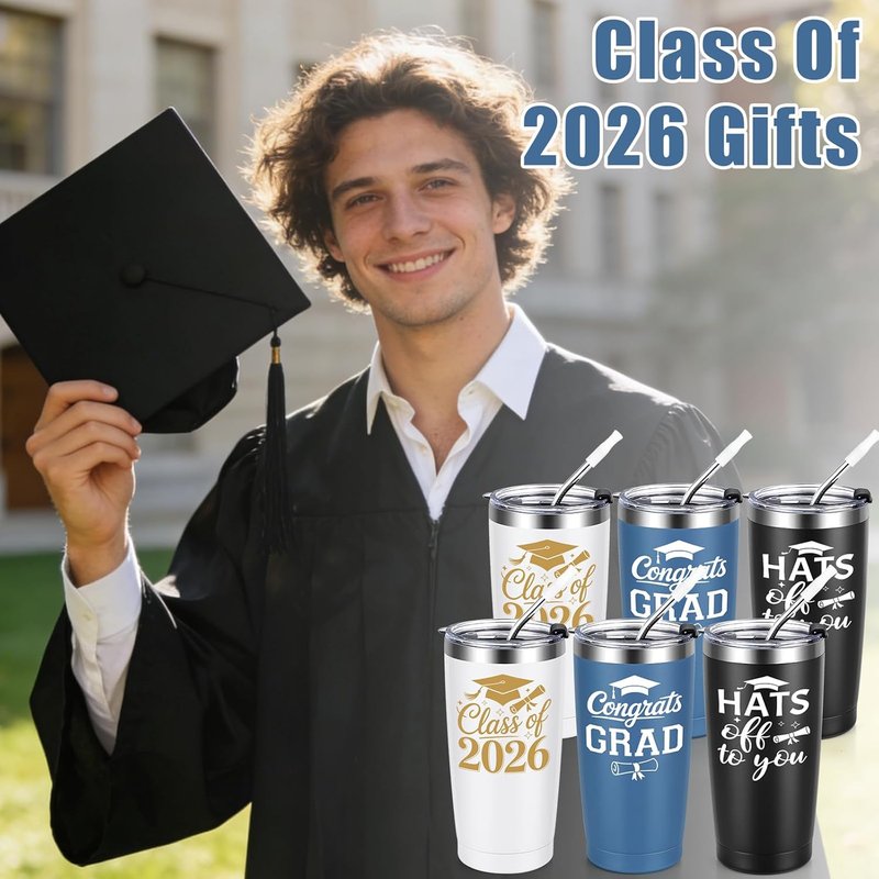 Graduation Gifts 2026 | 6-Pack 20oz Insulated Tumblers with Keychains & Cards for High School & College Graduates