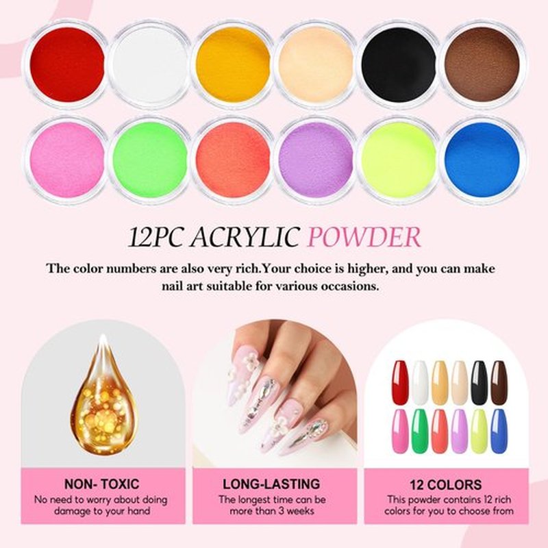 Acrylic Nail Kit for Beginner Professional Nail Kit Acrylic Set with Nail Lamp 12Pcs Glitter Powder Nail Art Rhinestones Base Top Coat 100PCs Nail Tip Nail Tools DIY Home Salon