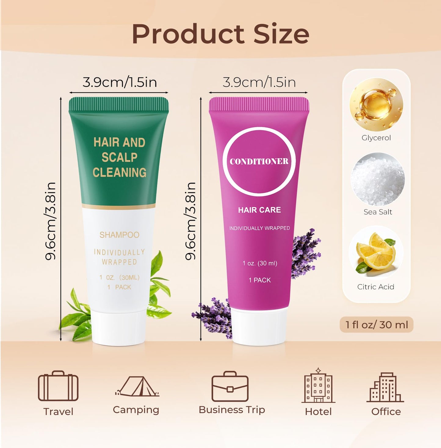 Travel Size Shampoo and Conditioner Bulk, Trial Individually Wrapped Mini Hair Conditioner and Small Shampoos Men Women Mini Cleansing Toiletries Amenities for Hotel Homeless 1 Fl Oz (Pack of 100)