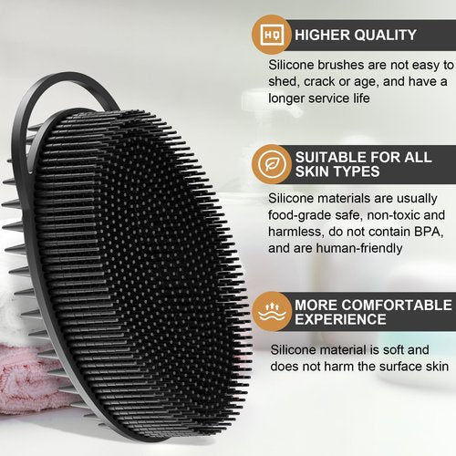 Metene Silicone Exfoliating Body Scrubber with Loop, Body Scrubber for Men and Women, Silicone Loofah for Shower, Soft Silicone Body Scrubber for Shower and Bath Skincare Routine(Black