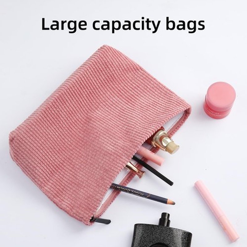 Wudimeitt Cosmetic bag Makeup bag Preppy Cute Corduroy Toiletry bag for women travel essentials (Pink)