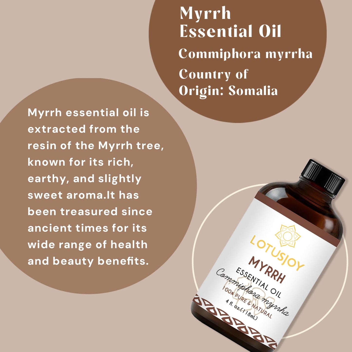 LOTUSJOY Myrrh Essential Oil, for Skin, Hair- 4 Oz