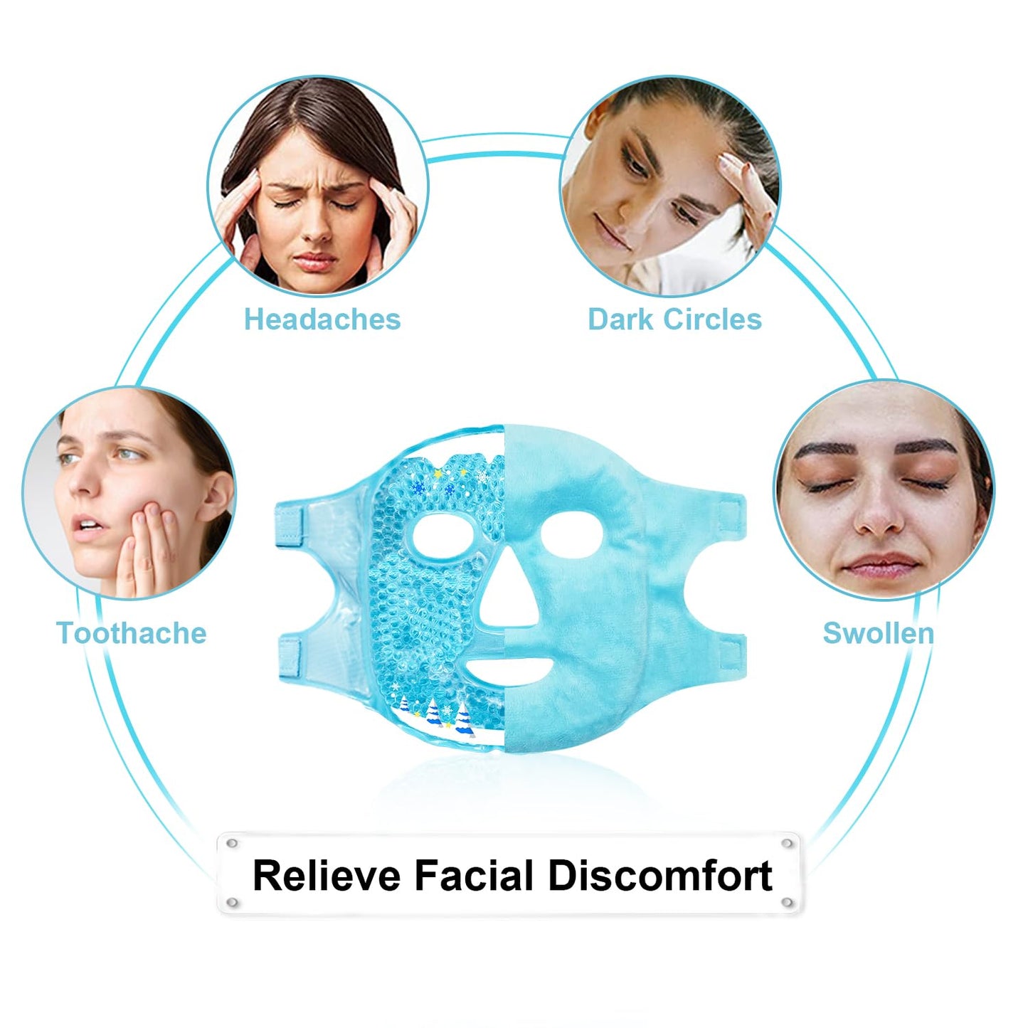 CONBELLA Ice Face Mask and Silicone Cover Set, Cooling Face Mask for Pain Relief, Migraine & Wisdom Tooth Surgery Reusable, Hot and Cold Ice Mask for Women Puffiness Swelling Beauty Spa