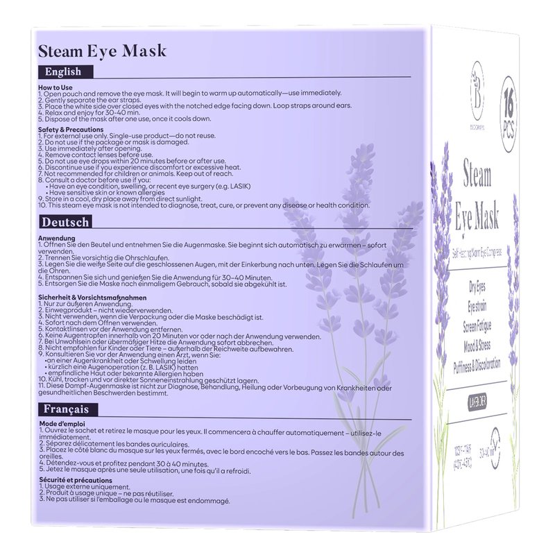 16 Pack Lavender Steam Eye Mask for Dryness, Puffiness, Relaxation, Heated Eye Mask for Sleep & Travel, Self-Heating & Disposable Warm Compress, Travel Essentials, Relaxation Gifts for Women - PAC2