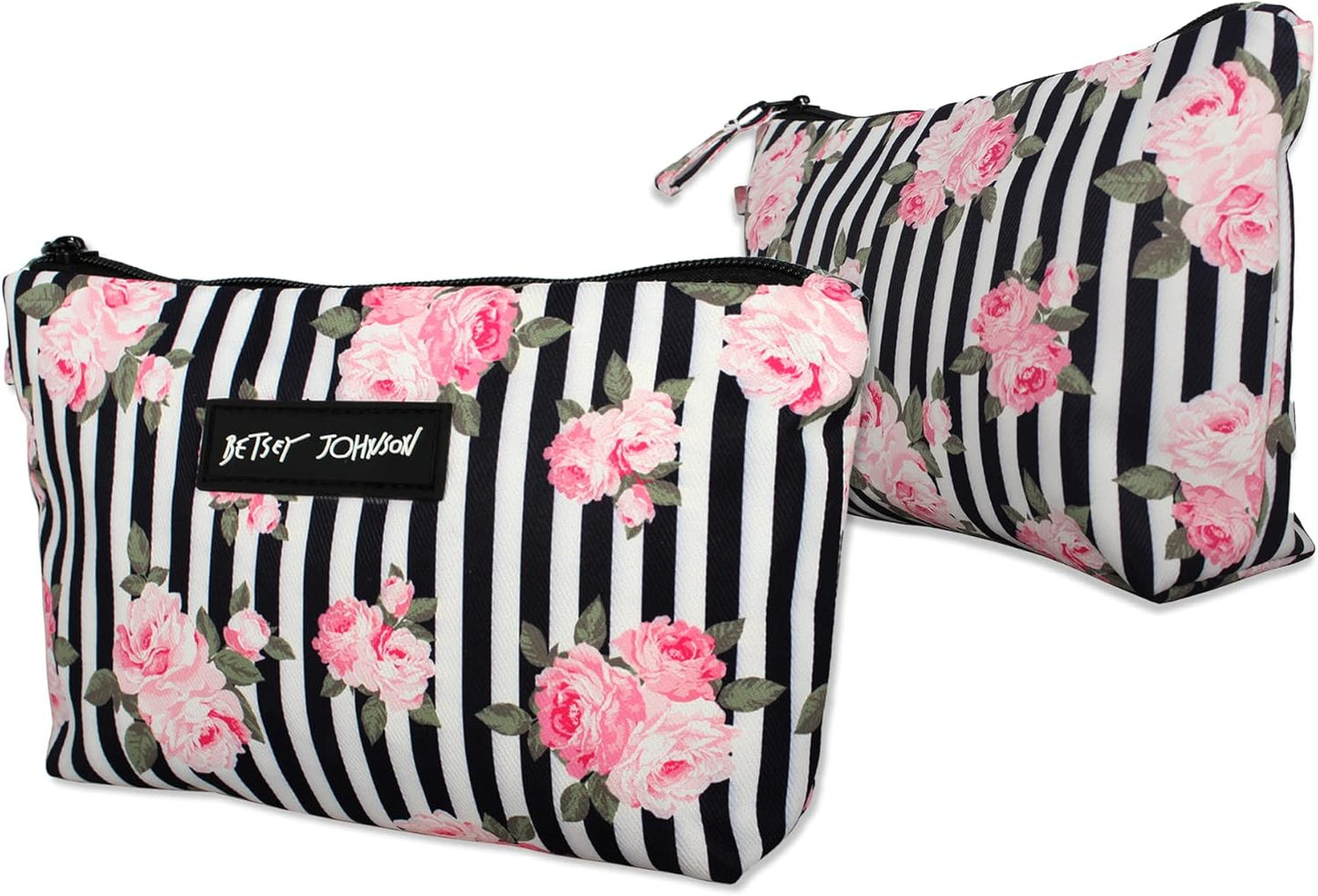 Betsey Johnson 8.5 Inch Zipper Cosmetic Pouch Small Toiletry Bag–Lightweight Durable Polyester Organizer with Inner Zipped Pocket Good For Makeup Accessories and Travel Needs (Covered Rose)