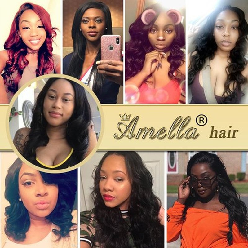 Amella Hair 8A Brazilian Body Wave Frontal Free Part(18 20 22+16 Frontal) 100% Unprocessed Brazilian Body Wave Frontal with Baby Hair Natural Black Color