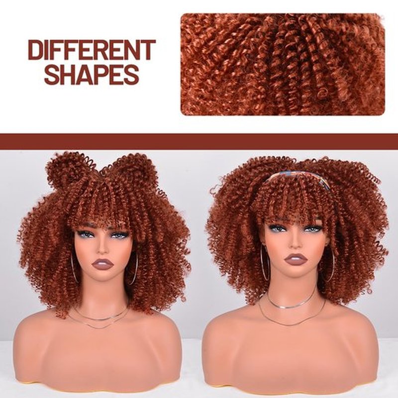 Vitorish Kinky Curly Wigs for Black Women,12Inches Machine Made Wigs Afro Bomb Curly Wigs about 280g/Piece Natural Glueless Heat Resistant Synthetic African Wig (Orange)