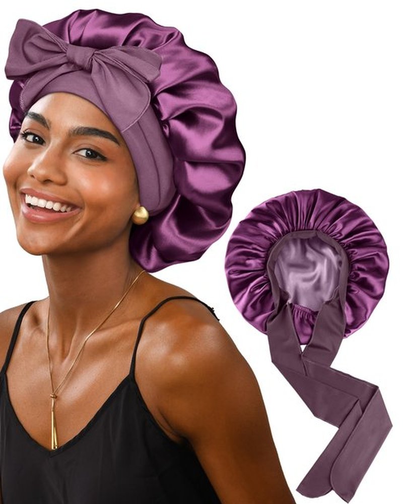 YANIBEST Satin Bonnet Silk Bonnet for Sleeping Double Layer Ajustable Satin bonnet for Women Men for Curly Natural Hair with Tie Band