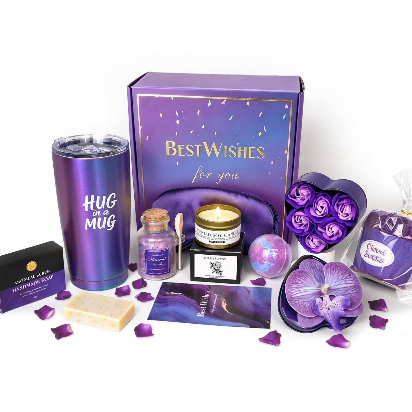 Gift Baskets for Women, Birthday Gifts for Women,Self Care,Lavender Spa Gift Set,Care Package,Get Well ,Spa Gifts Ideas for women, Friend,sister,Mom,Purple (10, classic, Aurora Dark Purple)