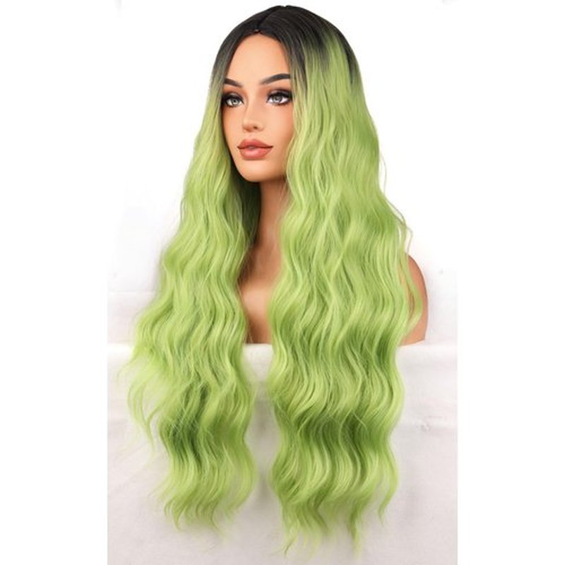 BERON Green Ombre Wigs Long Wavy Wig for Women Curly Dark Roots Color Heat Resistant Synthetic Hair Wigs for Cosplay Party Daily or Used