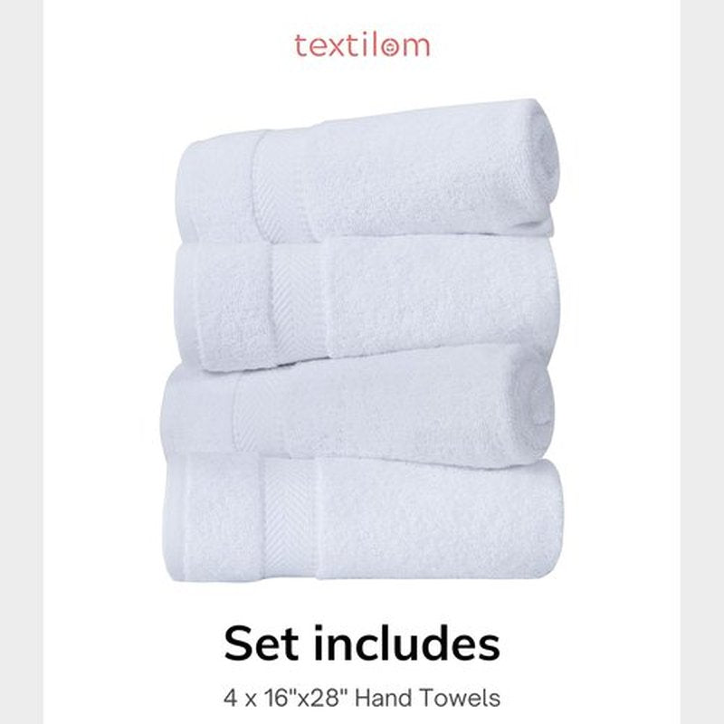 TEXTILOM Turkish Hand Towels for Bathroom – Hotel and Spa Quality & Soft & Absorbent & Quick Dry Bathroom Hand Towels – 100% Cotton Turkish Hand Towel Set of 4 (16 x 28 inches) - White