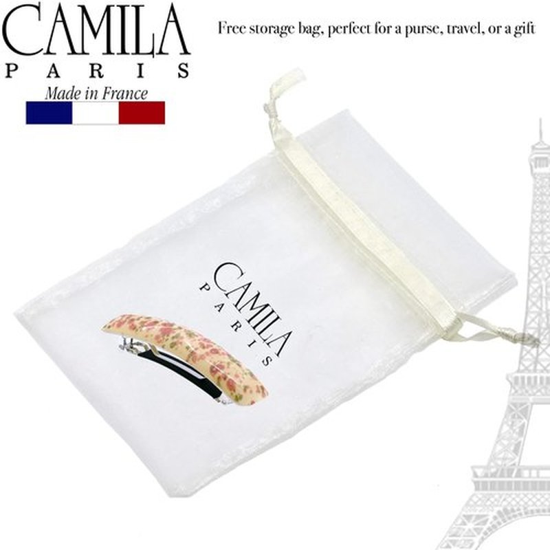 Camila Paris CP3336 French Hair Barrette Clip for Girls, Pink/Green, Rubberized Metal Clasp Strong Hold Grip Hair Clips for Women, No Slip Durable and Styling Girls Hair Accessories, Made in France