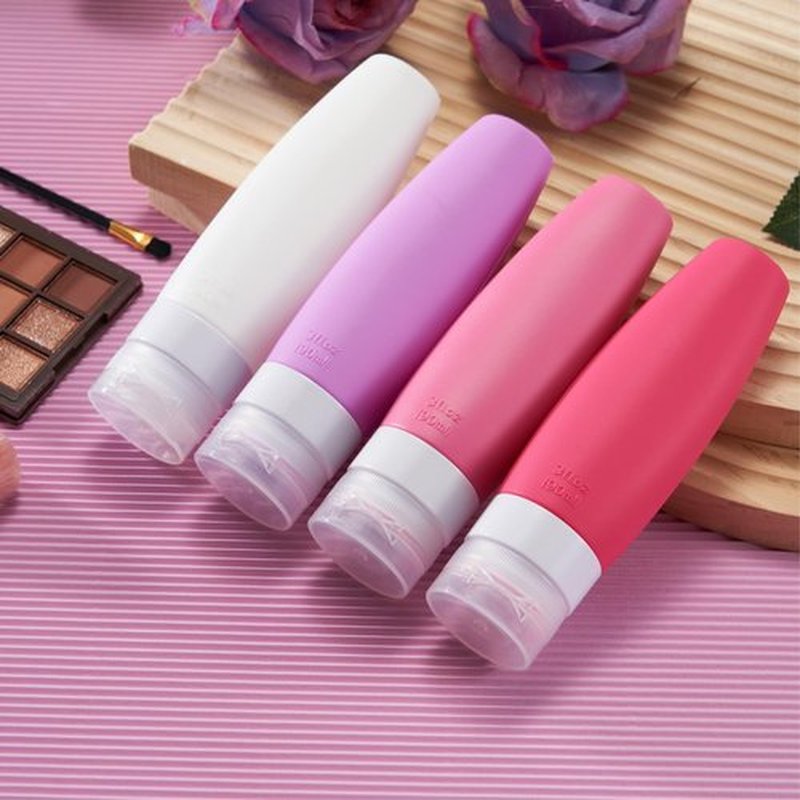 INSFIT Portable Travel Bottles TSA Approved, 3oz Leak Proof BPA Free Silicone Cosmetic Travel Size Toiletry Containers, Squeezable Silicone Tubes, Refillable Bottles for Shampoo 4 Pack Pink