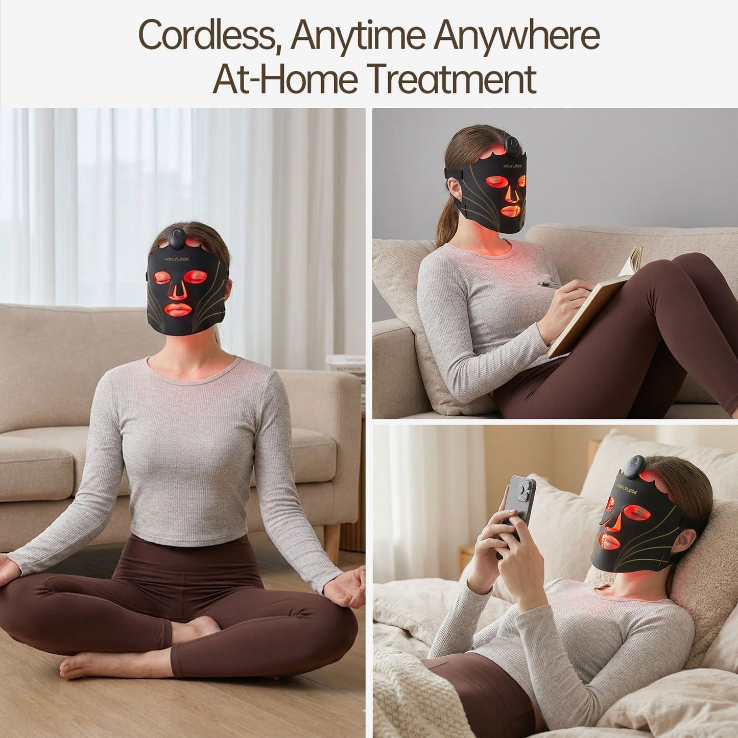 HOLYLOOK FDA Cleared Red Light Therapy Mask for Face, 3 Treatment Modes with 850nm Near Infrared, 252 LEDs, Wireless Rechargeable LED Face Mask for Reduce Acne & Anti-Aging - Phantom Black