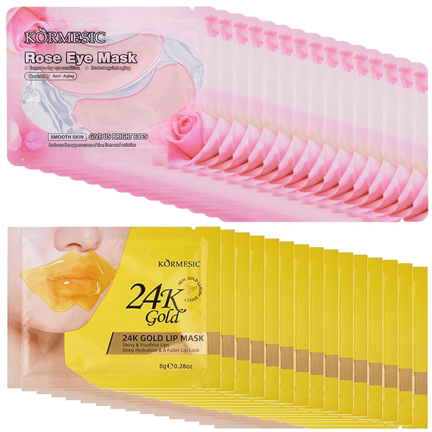 Blopuivo 40 Pairs Eye Masks & Lip Mask, Collagen Under Eye Patches for Dark Circles and Puffy Eyes, Reduce Wrinkles, Anti Chapped & Remove Dead Skin, Nourishes the Lip & Eye Skin